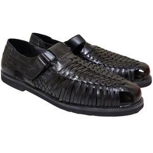 Deer Stags Men Bamboo 2 Woven Huarache Fisherman Sandal Size US 13W Black Smooth